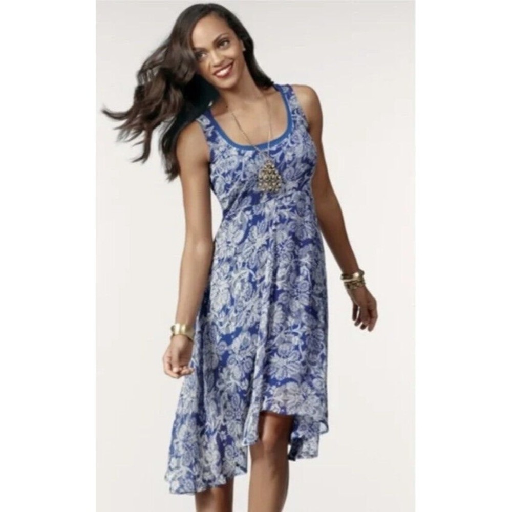 CAbi #851 Blue Floral Racerback Dress Flowy PRETTY N25